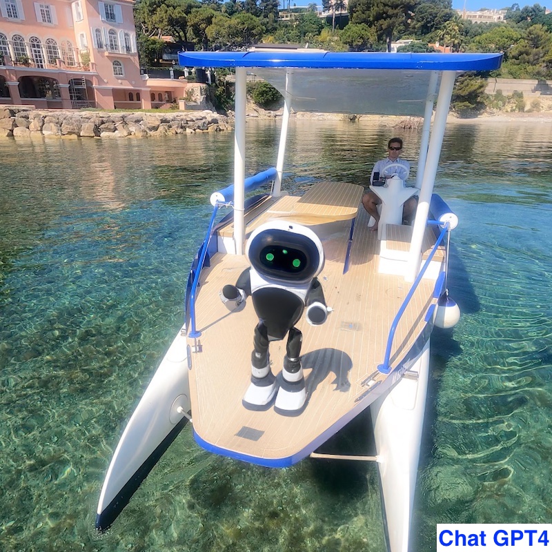 Robot passager sur un bateau solaire - Image Chat GPT-4 DallE